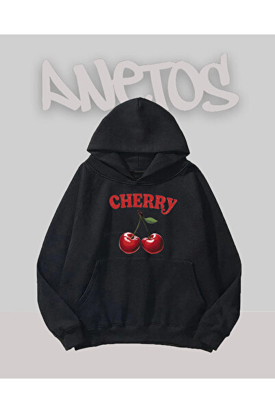 Anetos Cherry Design Black Front cu imprimeu Swea tricou