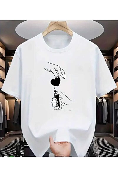 ORVIO Group Men's Heart and Lighter Printed T-Shirt