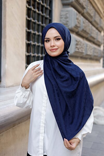 ipekistanbul شال جاكار ناعم - نمط سلسلة - أزرق داكن