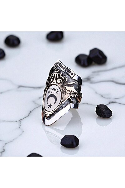 Asteria Jewelry Türk Yazılı Ay Yıldızlı Gümüş Zihgir Yüzük