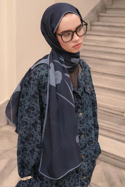 carell Vera Monogram Floş Σάλι Σκούρο Ναυτικό Μπλε