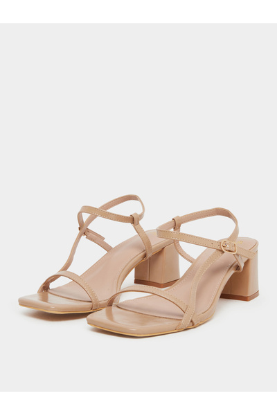 Styli Beige Block Heel Slingback Sandals