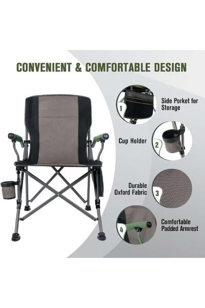 Cady One Folding Camping Chair with Side Storage Pocket, Cup Holder and Padded Armrest