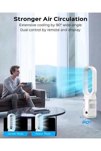 INGUNAR Bladeless Tower Fan for Bedroom, 20 Inch Air Purification Cooling Floor Fan with 90° Oscillating, R