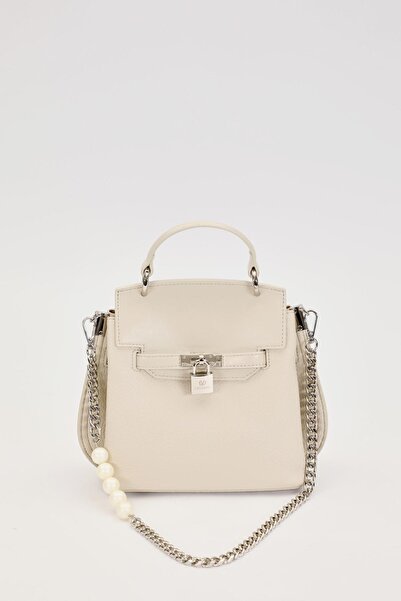 Levidor A.Grey Pearl Strap Detailed Handbag