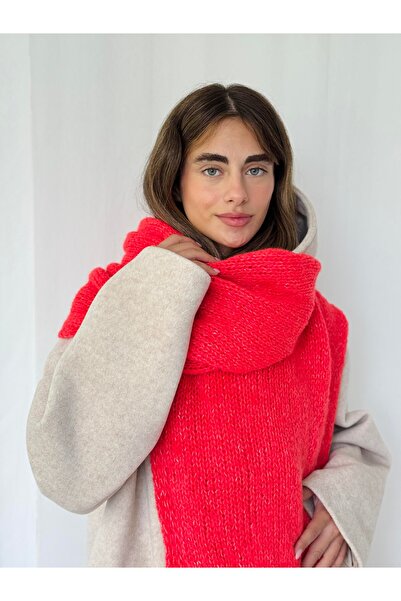 Retrobird Büyük Boy Soft Örgü Atkı Kadın Nar Çiçeği