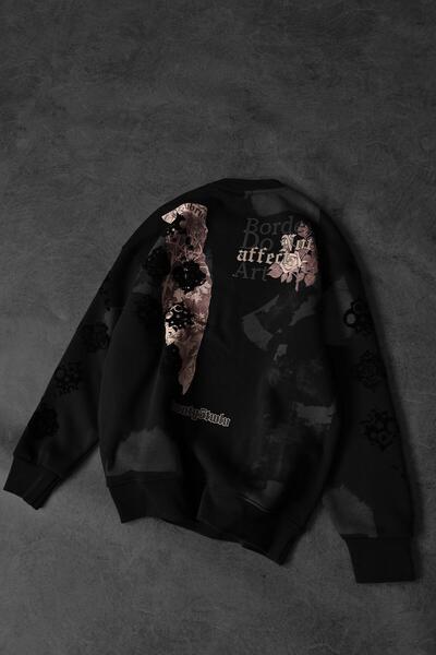 Slatra Ανδρικό φούτερ με μαύρο στάμπα με φλοκ, oversize