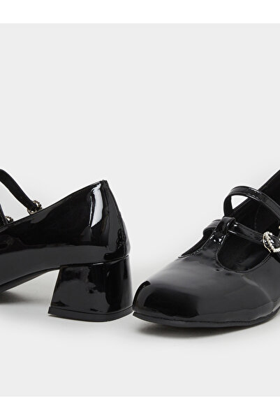 Take Two By Styli Black Mary Jane Flats Shoes with Heart Buckles