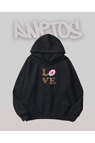 Anetos Love Design Black Front cu imprimeu Swea tricou