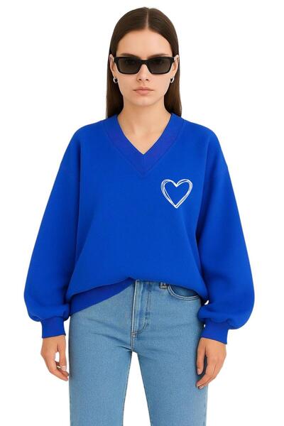 DM DOLCE MORE SWEATSHIRT UNISEX CU DECOLTEU IN V CU IMPRIMARE IN FORMA DE INIMĂ