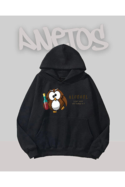 Anetos Sweatshirt negru cu imprimeu pe față Alcohol Design