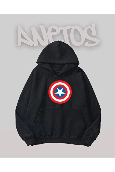 Anetos Captain America Shield Design Black Front Printed Sweatshirt