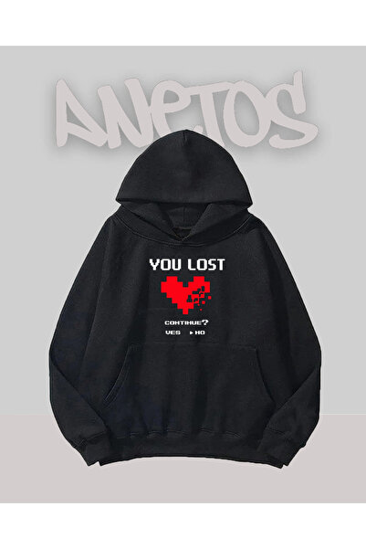 Anetos You Lost Design Black Front Imprimat Sweatshirt