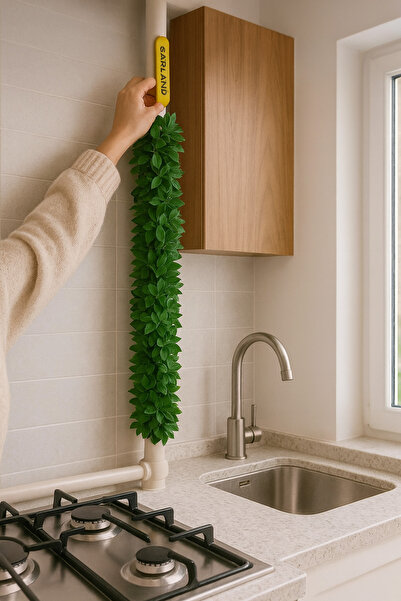 SYN AKSESUAR 7.5 Metre Tel Yapraklı Doğalgaz Borusu Sarmaşığı, Yapay Yeşil Sa...