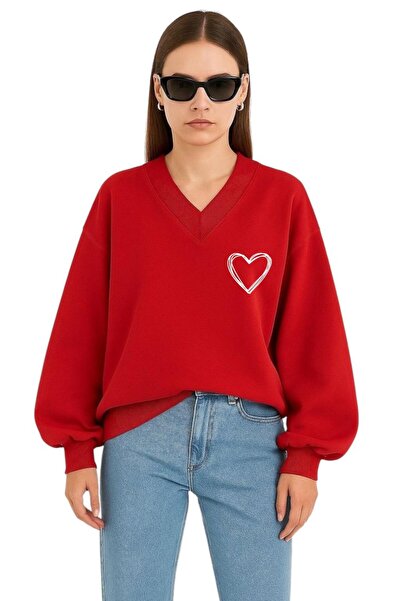 DM DOLCE MORE SWEATSHIRT UNISEX CU DECOLTEU IN V CU IMPRIMARE IN FORMA DE INIMĂ