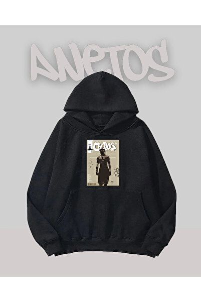 Anetos Travis Scott Catus Design Negru Față cu imprimeu Swea tricou
