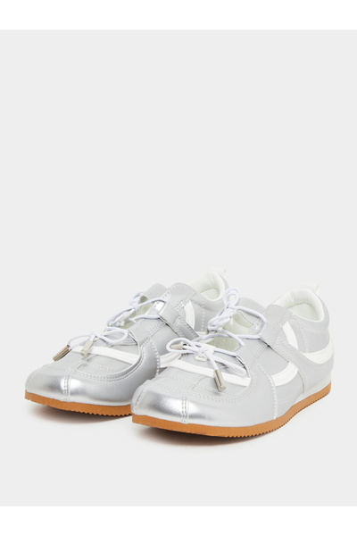 Styli Silver Metallic Lace Up Sneakers