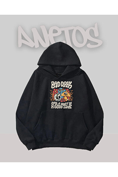 Anetos Bad Days Design Negru Față cu imprimeu Swea tricou