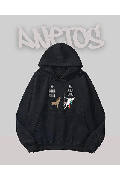 Anetos Sweatshirt negru cu design Cal cu cafea Beat cu cafea Ba cu imprimeu