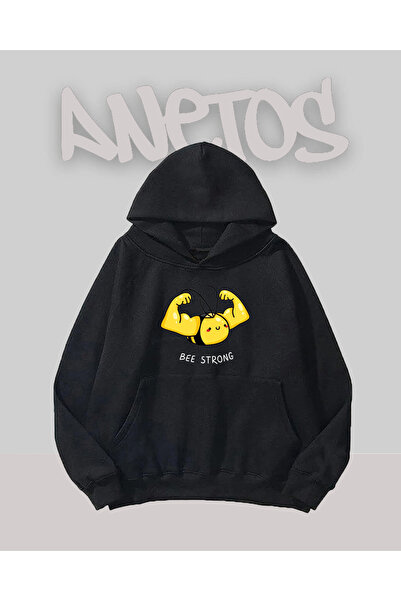 Anetos Design Bee Strong Negru Față cu imprimeu Swea tricou