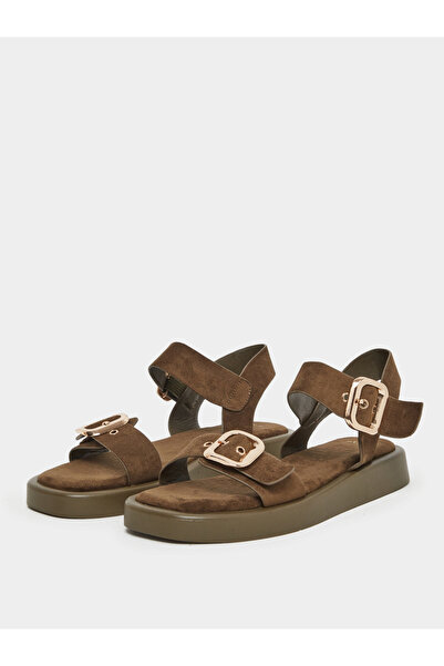 Styli Brown Suede Flat Sandals