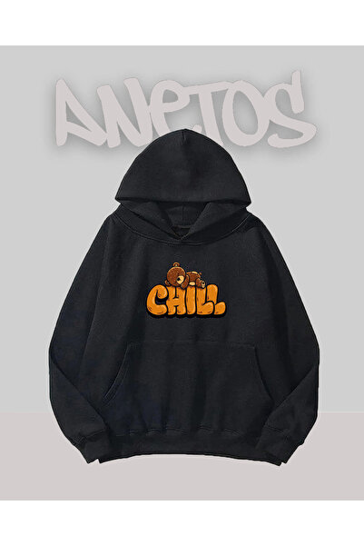 Anetos Grıl Bear Design Negru Față cu imprimeu Swea tricou