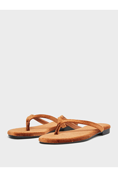 Styli Tan Velvet Look Flat Sandals