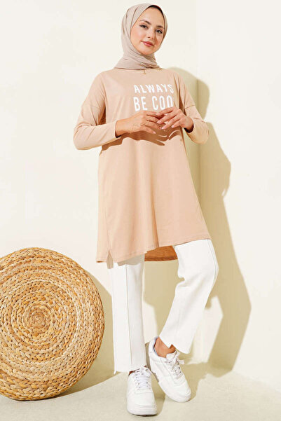 Smy moda Women's Printed Tunic Crew Neck Long Sleeve