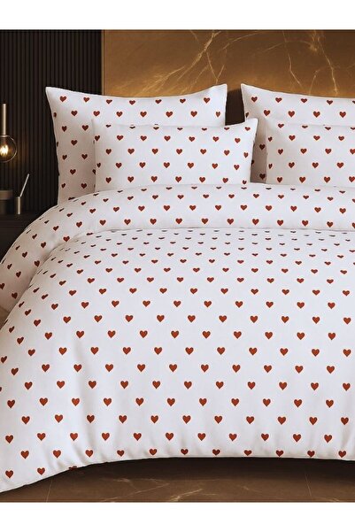 Mamcrazy Amour 100% Cotton Heart Pattern Double Duvet Cover Set – with Elastic Fitted Sheet