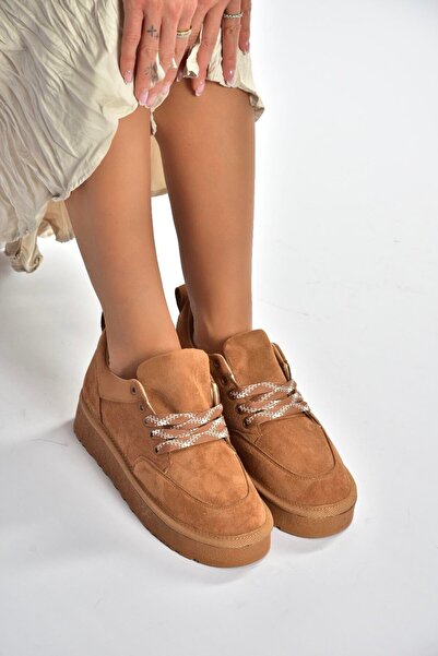 Fox Shoes V602045402 Taba Süet Kalın Tabanlı Günlük Kadın Ayakkabı