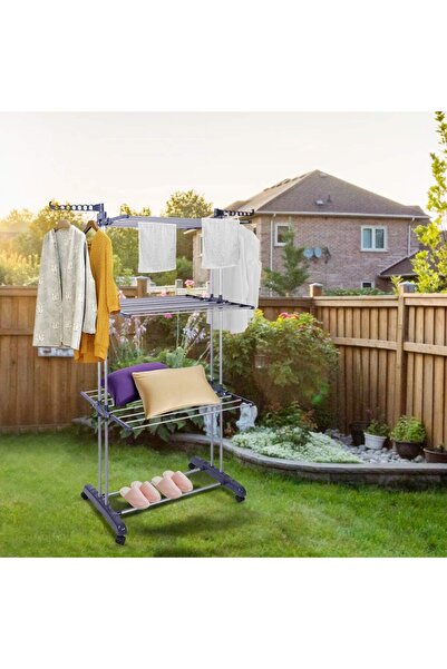 Taimi Foldable 4 Tier Clothes Drying Rack for Laundry Rolling white/black