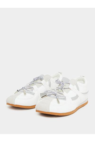 Styli White Leather Lace Up Sneakers