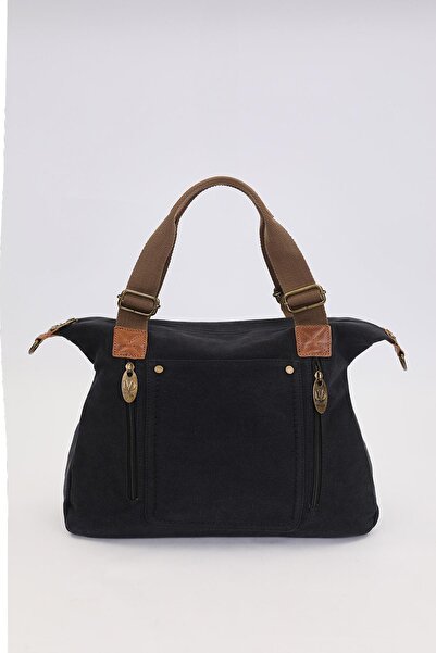 Levidor Black Double Zipper Fabric Strap Handbag