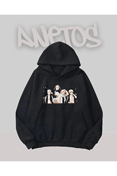 Anetos سويت شيرت بتصميم طوكيو ريفينجرز 4 مطبوع من الأمام باللون الأسود