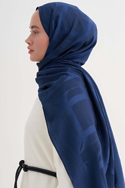 carell Geometric Pattern Liora Cotton Shawl Navy Blue