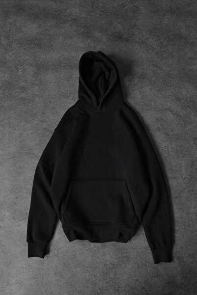 Slatra Ανδρικό μαύρο φούτερ με κουκούλα με κέντημα Tona Ton