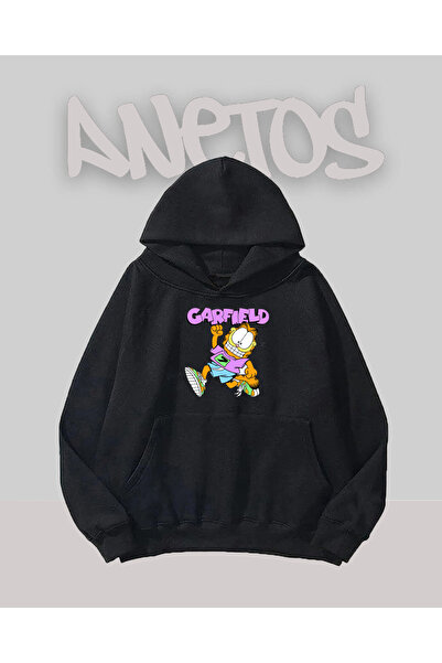 Anetos Garfıeld 1 Design Negru cu imprimeu pe față Sweatshirt
