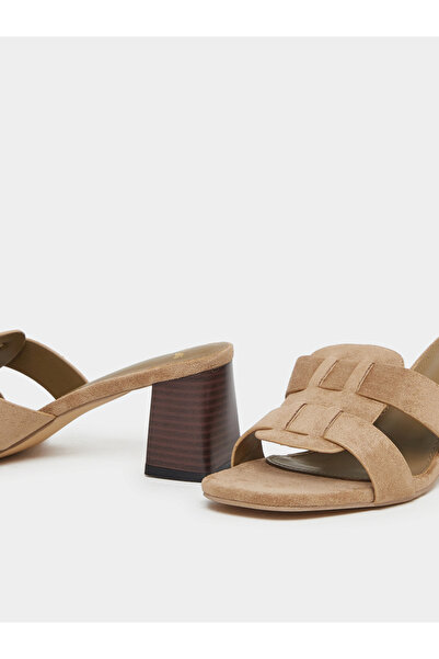 Styli Khaki Suede Look Block Heel Sandals