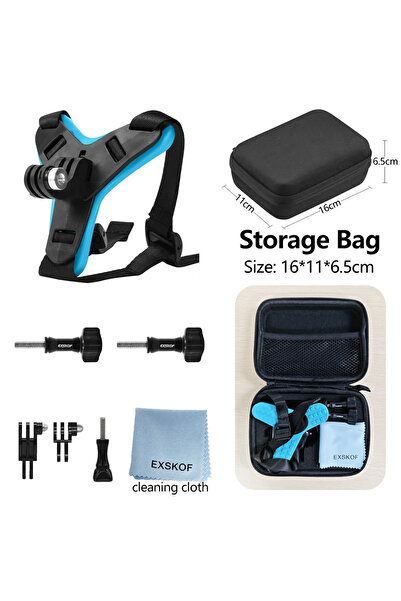 Choice حقيبة تخزين زرقاء وحزام ذقن لخوذة الدراجات النارية لكاميرا GoPro Hero ...