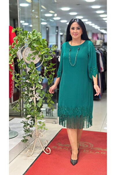 live forever Büyük Beden Zümrüt Yeşili Abiye Elbise – Truvakar Kol Şık Gece v...