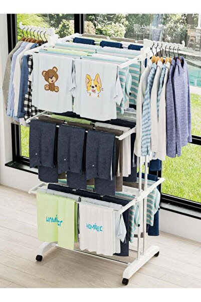 Taimi 4-Tier Foldable Clothes Drying Rack, Rolling Design, White - 172L x 76W x 50D cm