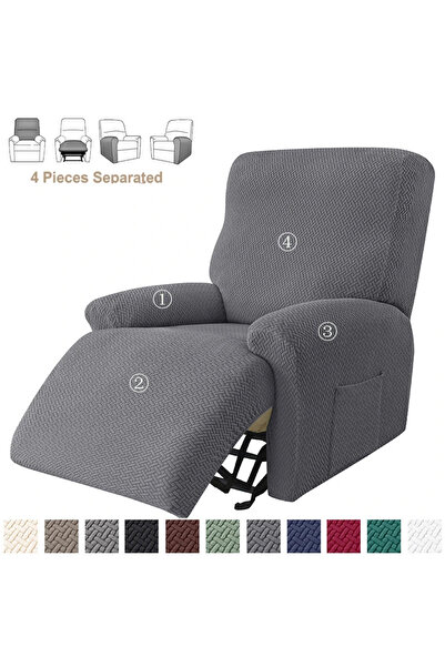 Choice غطاء رمادي داكن من الجاكار القابل للتمدد وأغطية أريكة قابلة للإمالة وغ...