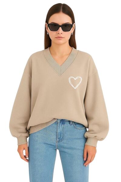 DM DOLCE MORE SWEATSHIRT UNISEX CU DECOLTEU IN V CU IMPRIMARE IN FORMA DE INIMĂ