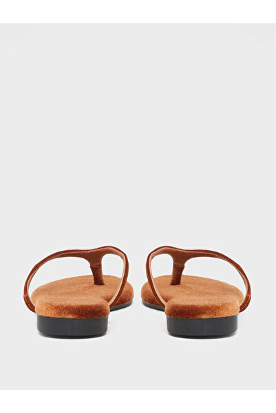 Styli Tan Velvet Look Flat Sandals