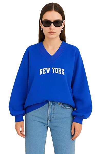 BENROMA سترة رياضية مطبوعة برقبة على شكل حرف V للجنسين من نيويورك