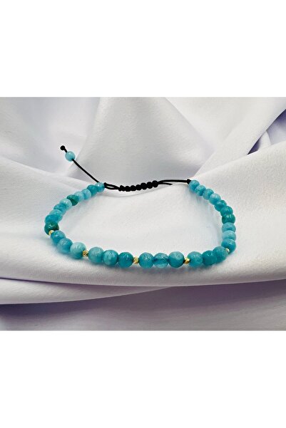 OEM Brățară cu jad albastru și cinci mărgele de aur de 14k