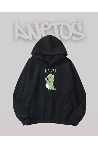 Anetos Rawr Dino Design Negru Față cu imprimeu Swea tricou