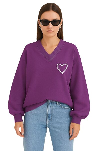 DM DOLCE MORE SWEATSHIRT UNISEX CU DECOLTEU IN V CU IMPRIMARE IN FORMA DE INIMĂ