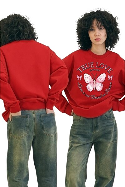 ArtYus سويت شيرت برقبة دائرية مطبوع عليه فراشة الحب الحقيقي بأكمام طويلة للجنسين