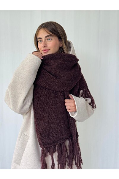 Retrobird Μεγάλου μεγέθους μαλακό πλεκτό κασκόλ Γυναικείο Σκούρο Καφέ